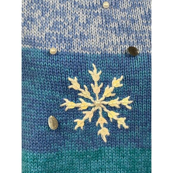 Timber Lea snowman sweater, blue/white, vintage, winter, holiday, whimsical - Picture 6 of 7